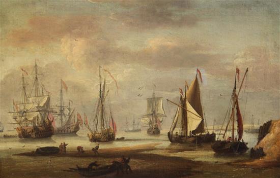 Attributed to Adam Silo (1674-1760) Shipping along the coast, 15.5 x 23.5ins